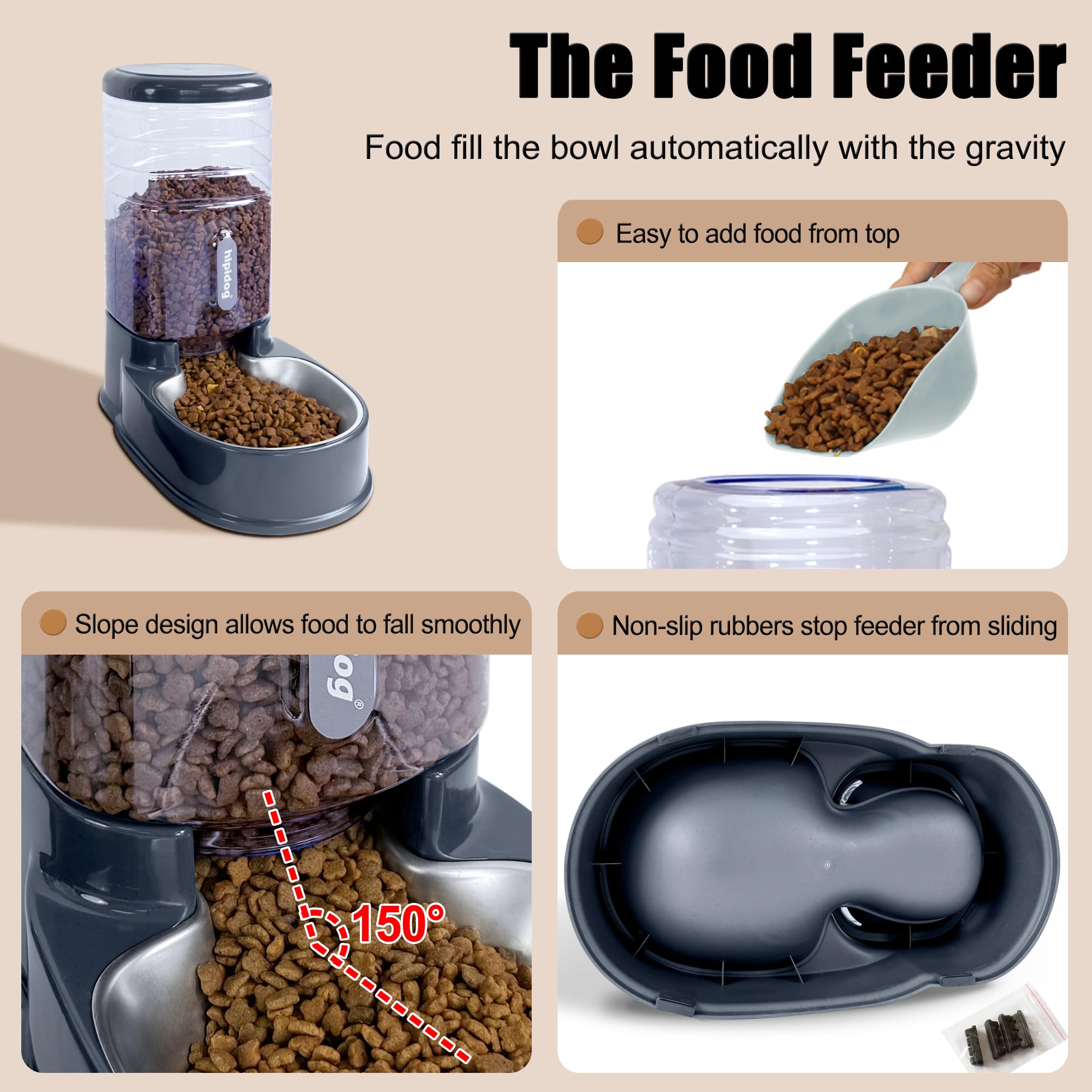 Hipidog large-capacity pet feeder ready for days between refills for small to medium pets.