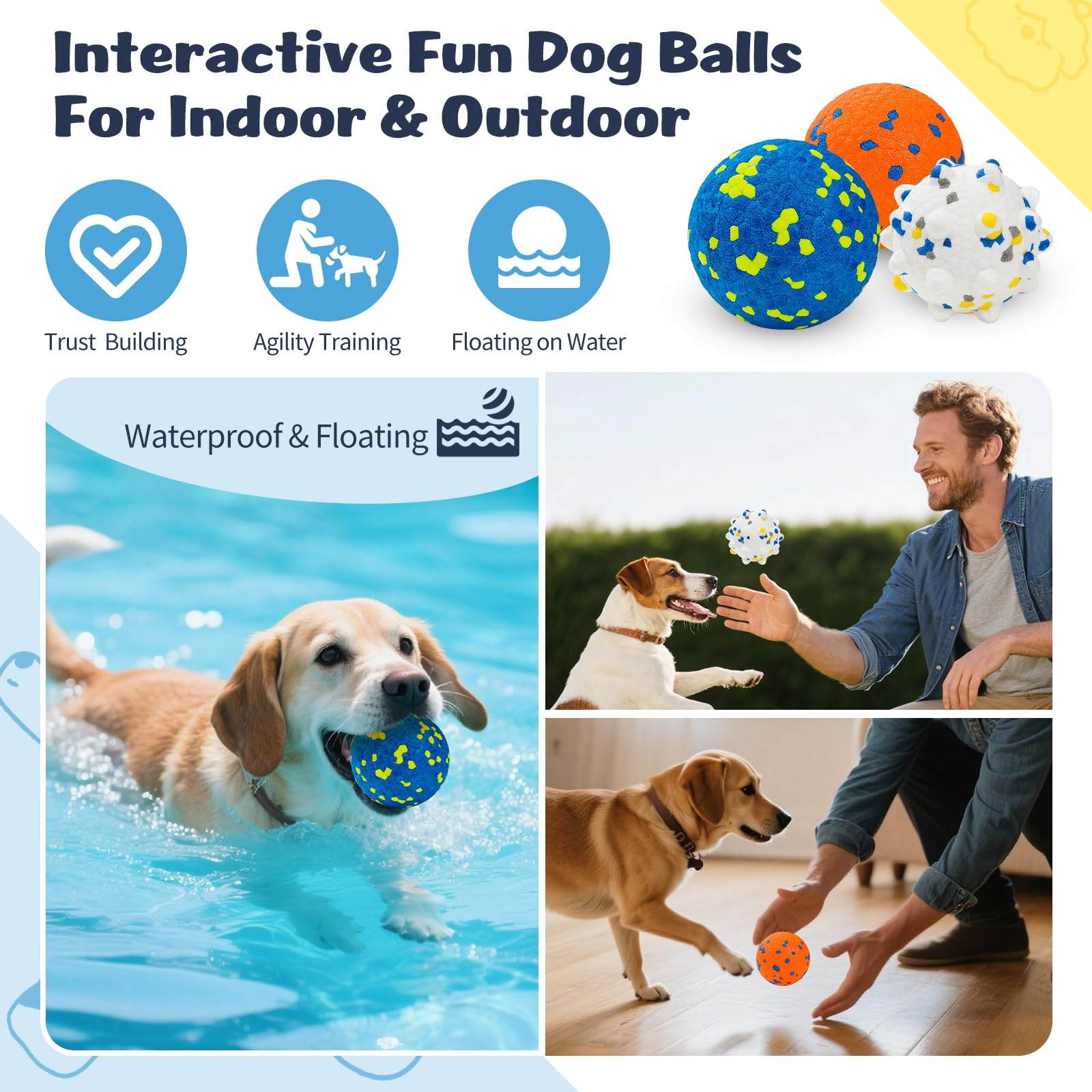 HIPPIH Dog Balls Small-Medium-Dogs sized 3-inch for S/M breeds and safe play.