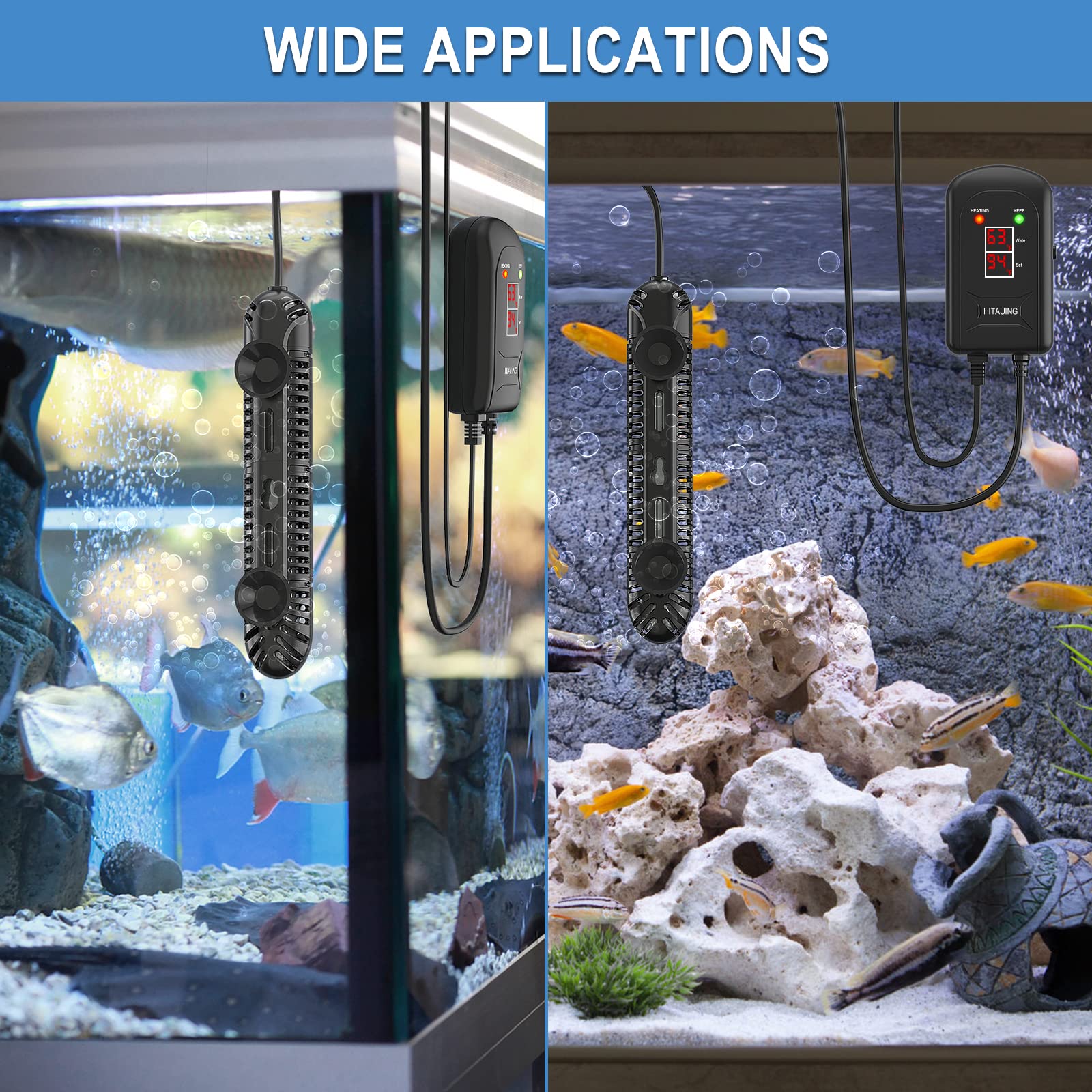 HiTauing 40-75 gallon compatibility fits a wide range of home aquariums.