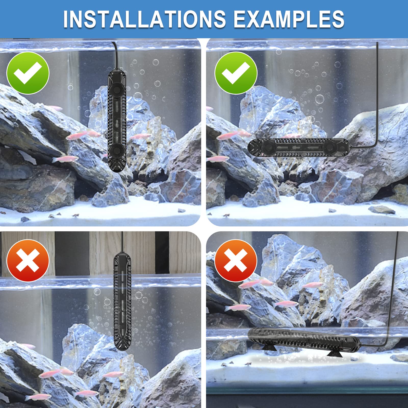 HiTauing aquarium heater features an 8.2ft cord for flexible setup.