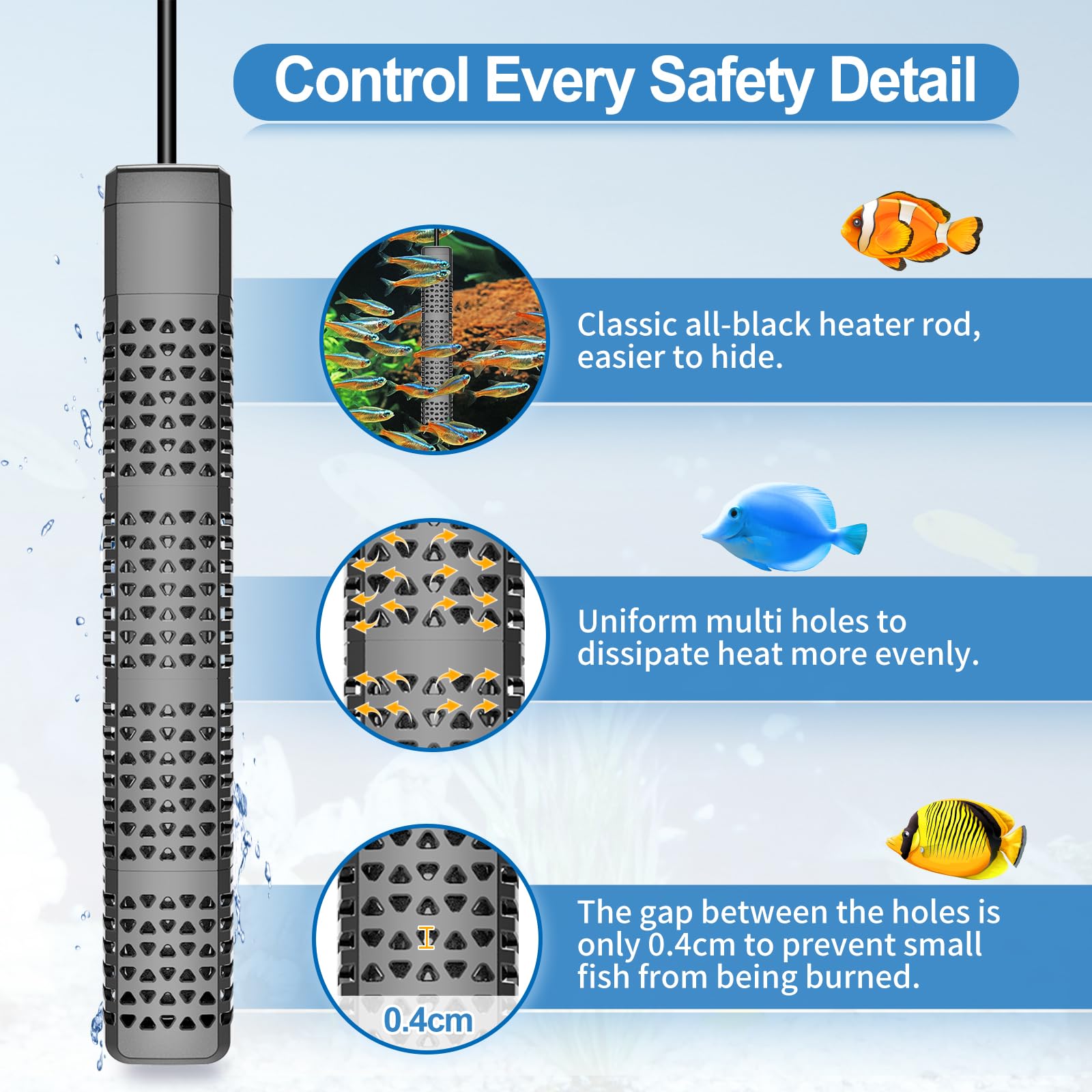 HiTauing aquarium heater dual-volt control supports °F/°C and wide ranges