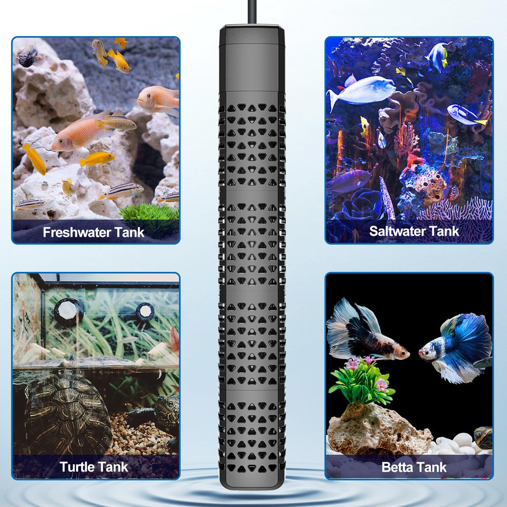 HiTauing aquarium heater installed with strong suction cups on glass