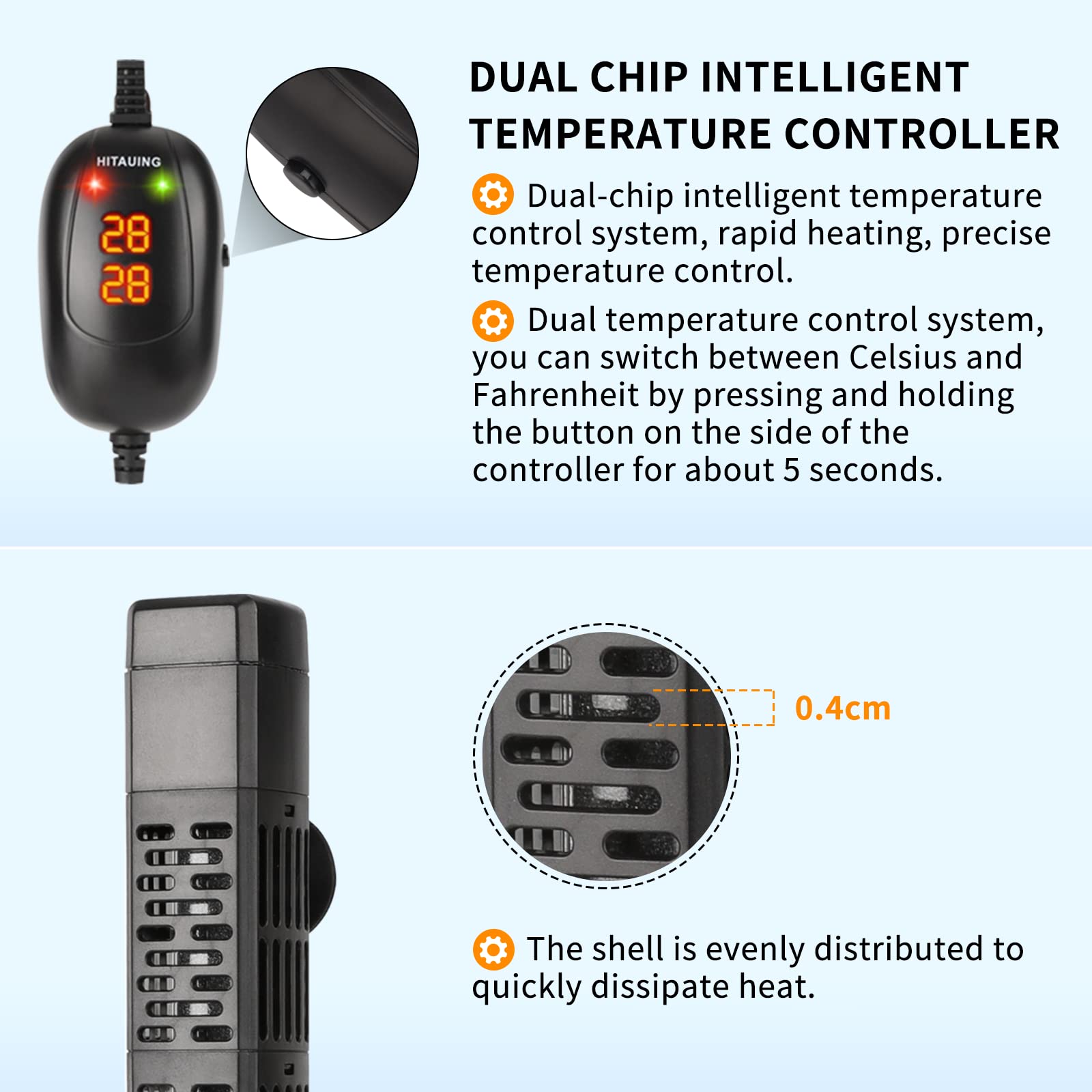 HiTauing aquarium heater intelligent-sensor image emphasizes auto-stop when water level drops