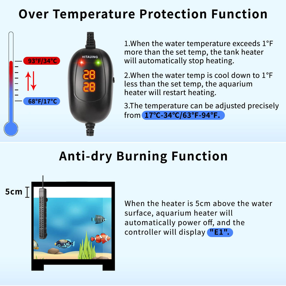 HiTauing aquarium heater intelligent water sensor detects dry running to protect contents