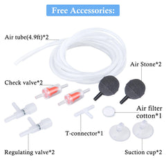 HITOP 3W aquarium air pump delivers steady airflow with adjustable volume for 20-100 gallon tanks.