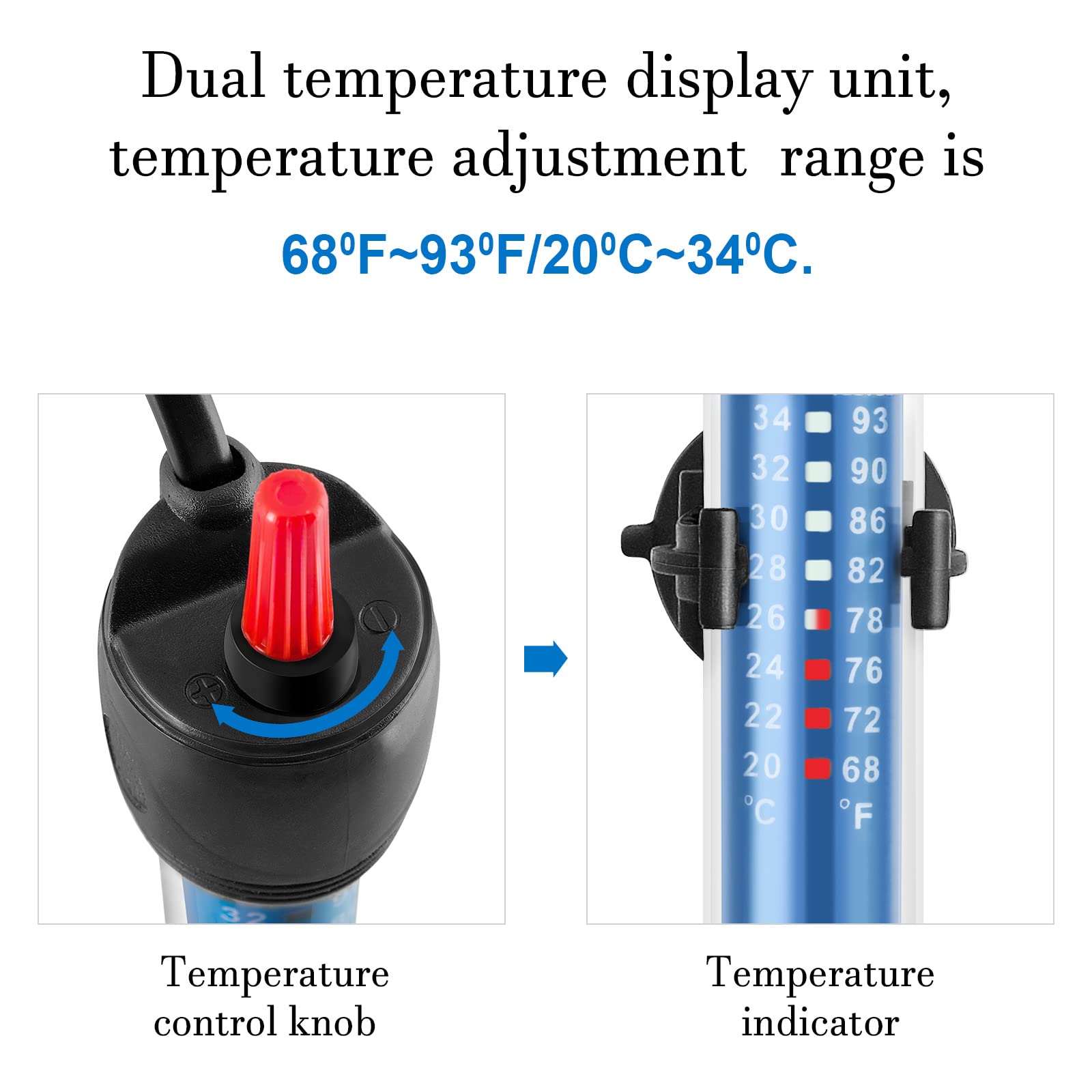Hitop-Fish 300W heater glass body emphasizes safety with thick 2mm quartz glass.