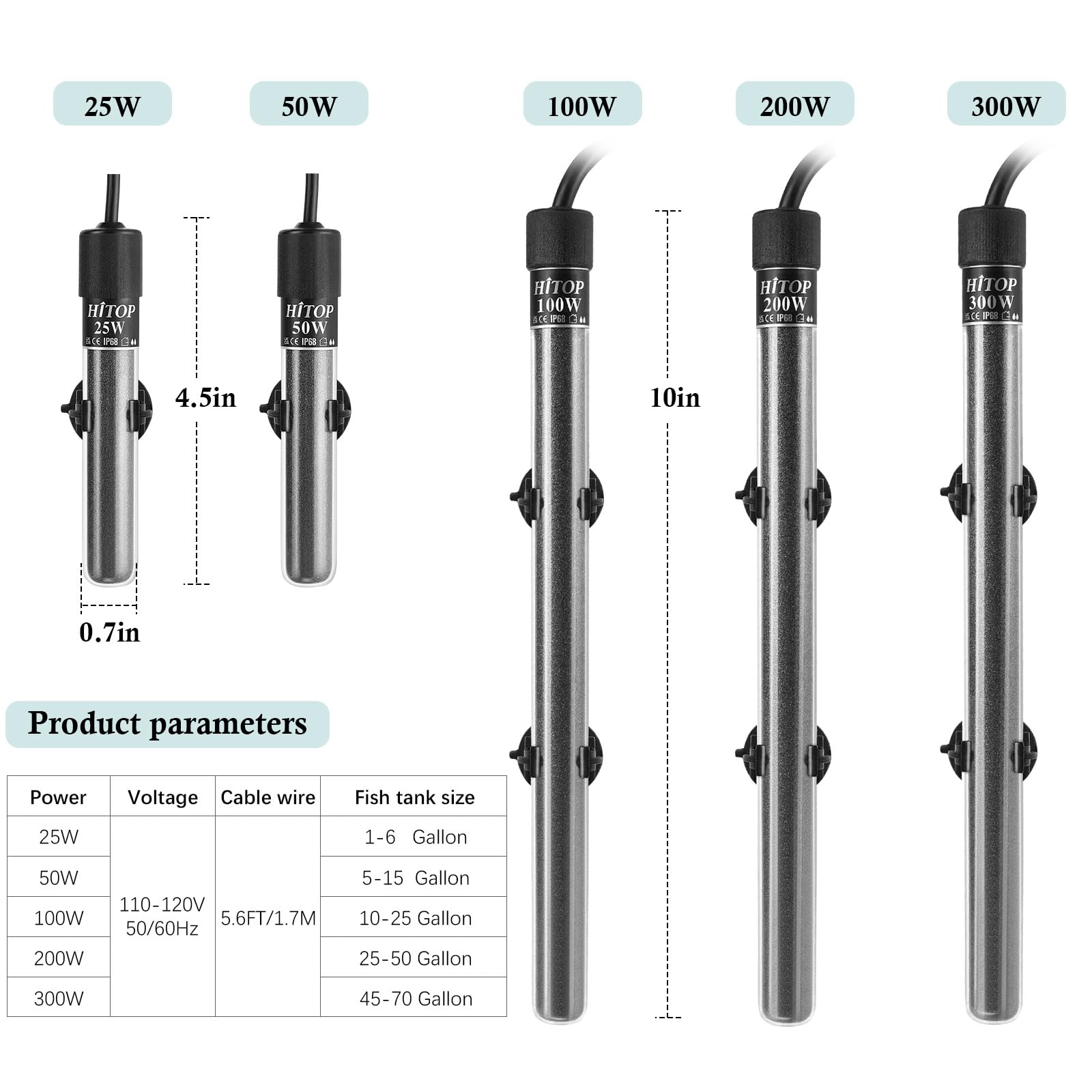 Hitop mini heater suction cups secure the unit to the tank wall