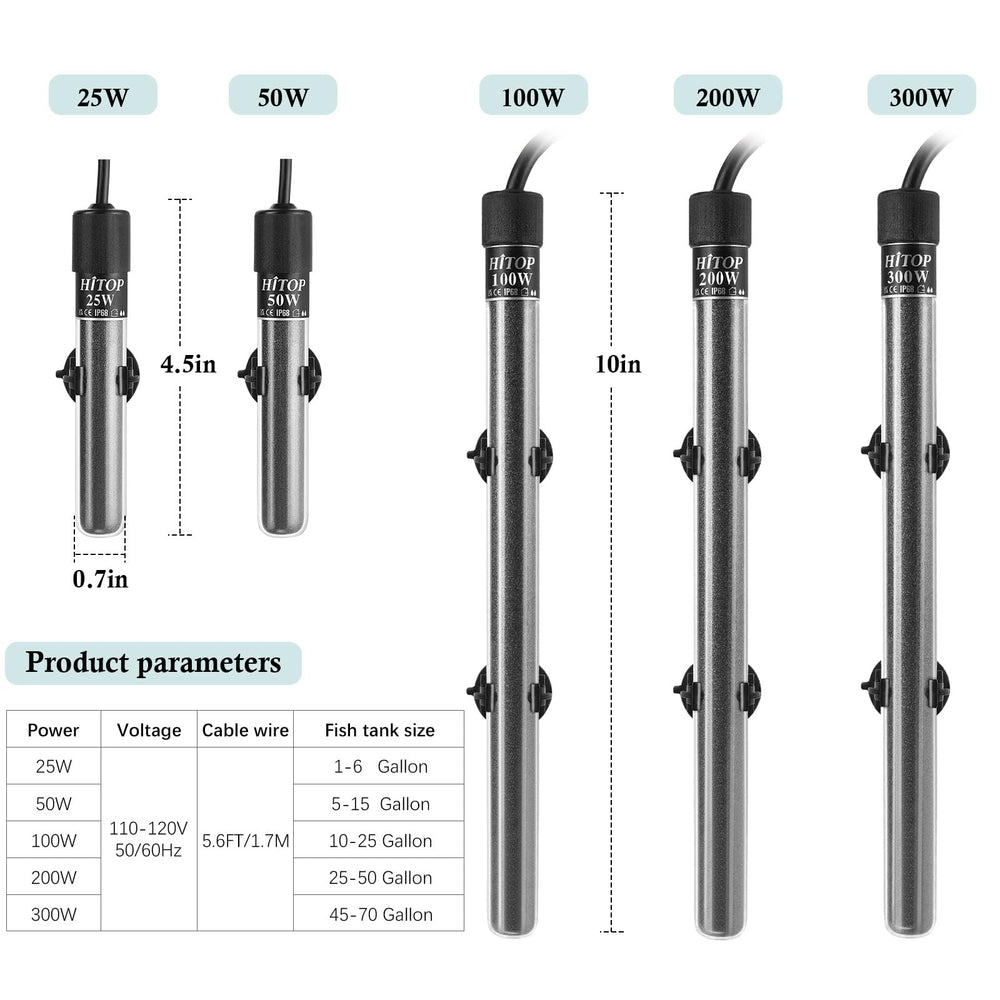 Hitop mini heater suction cups secure the unit to the tank wall