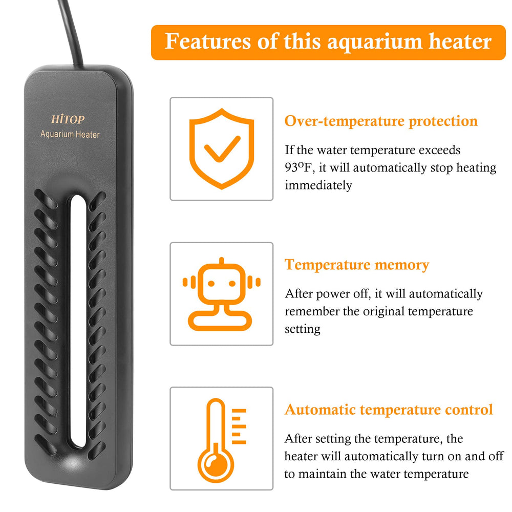 HITOP submersible aquarium heater in tank demonstrating full immersion heating
