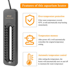 HITOP submersible aquarium heater in tank demonstrating full immersion heating