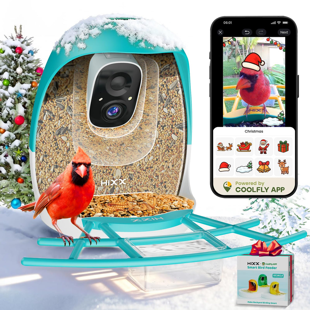 HIXX bird feeder camera front view shows quick setup and real-time bird watching.