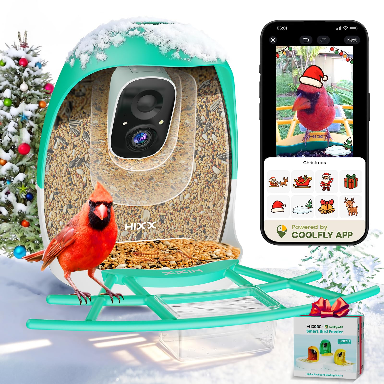 HIXX smart bird feeder camera captures live birds in the garden for real-time viewing.