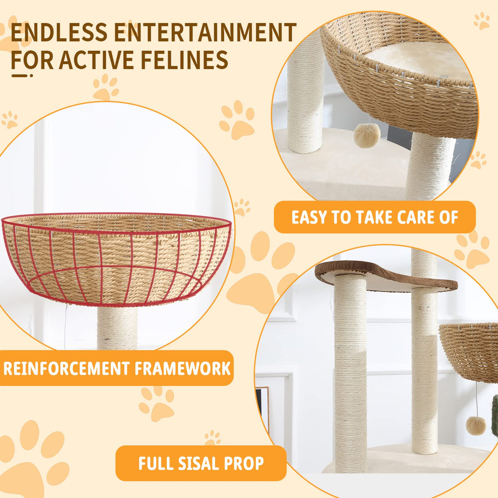 Hiyong cat tree sisal posts closeup emphasizes scratching and furniture protection