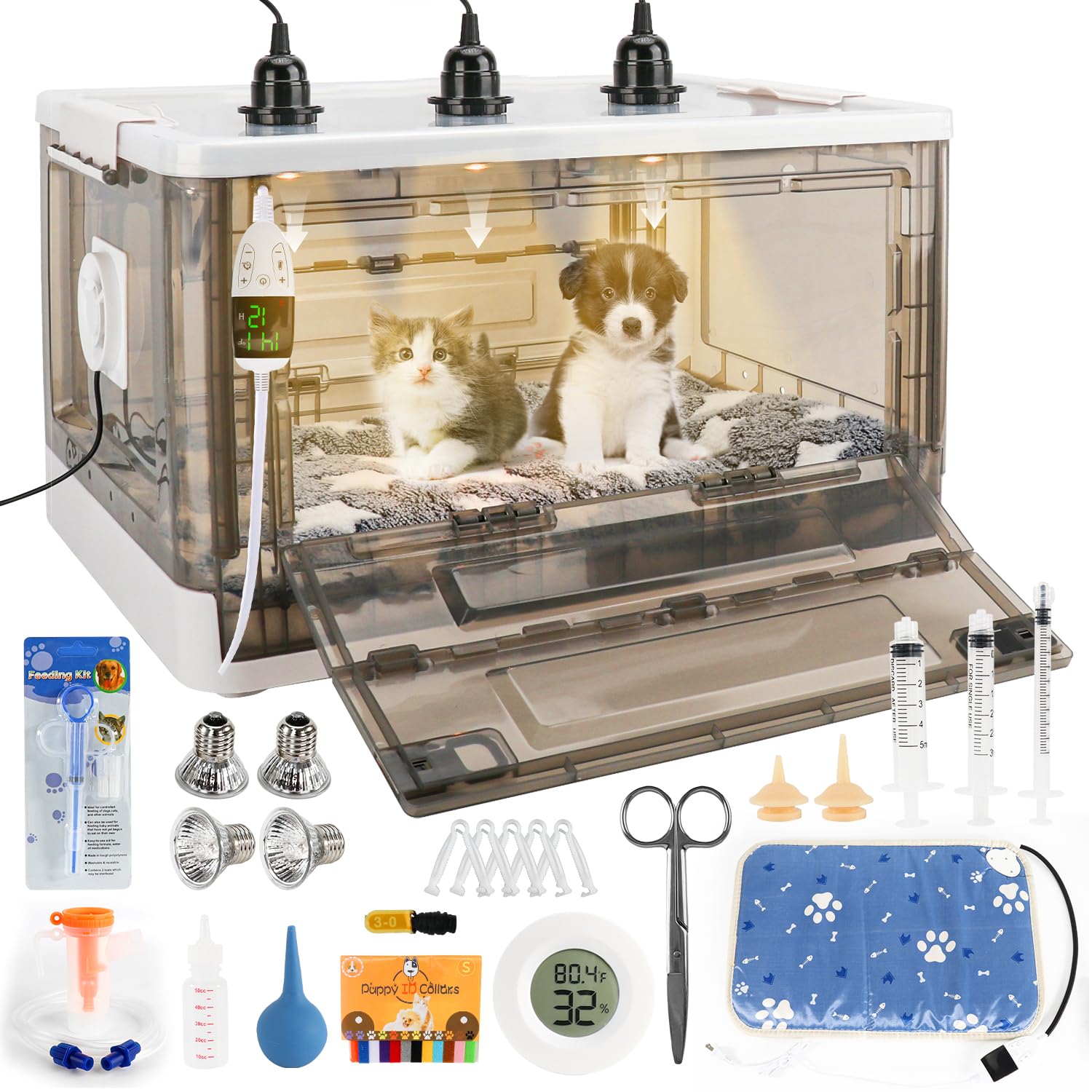 HKDQ Puppy Incubator with precise temp and humidity readout for newborn care