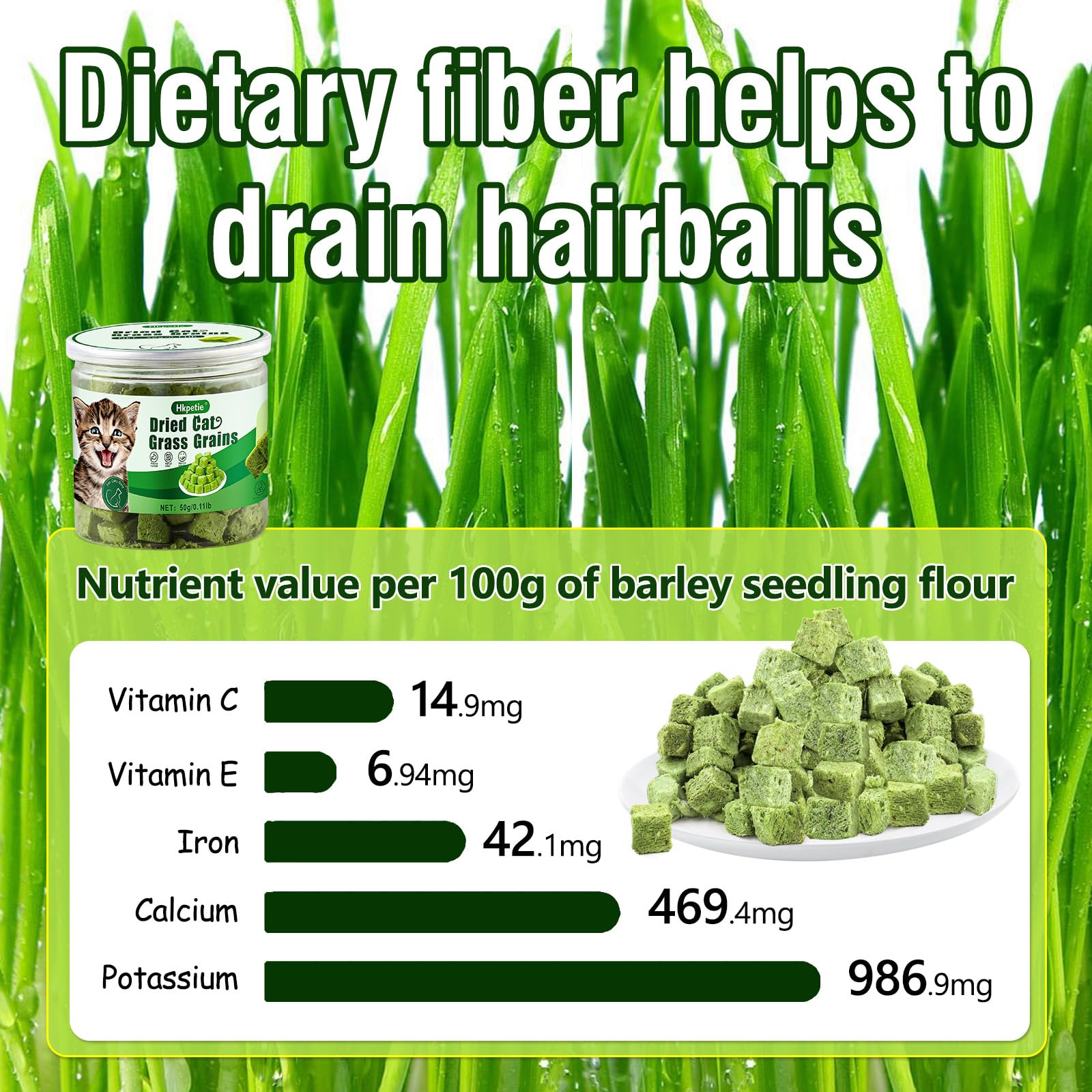 Hkpetie cat grass teething stick hairball aid closeup highlights plant fiber.