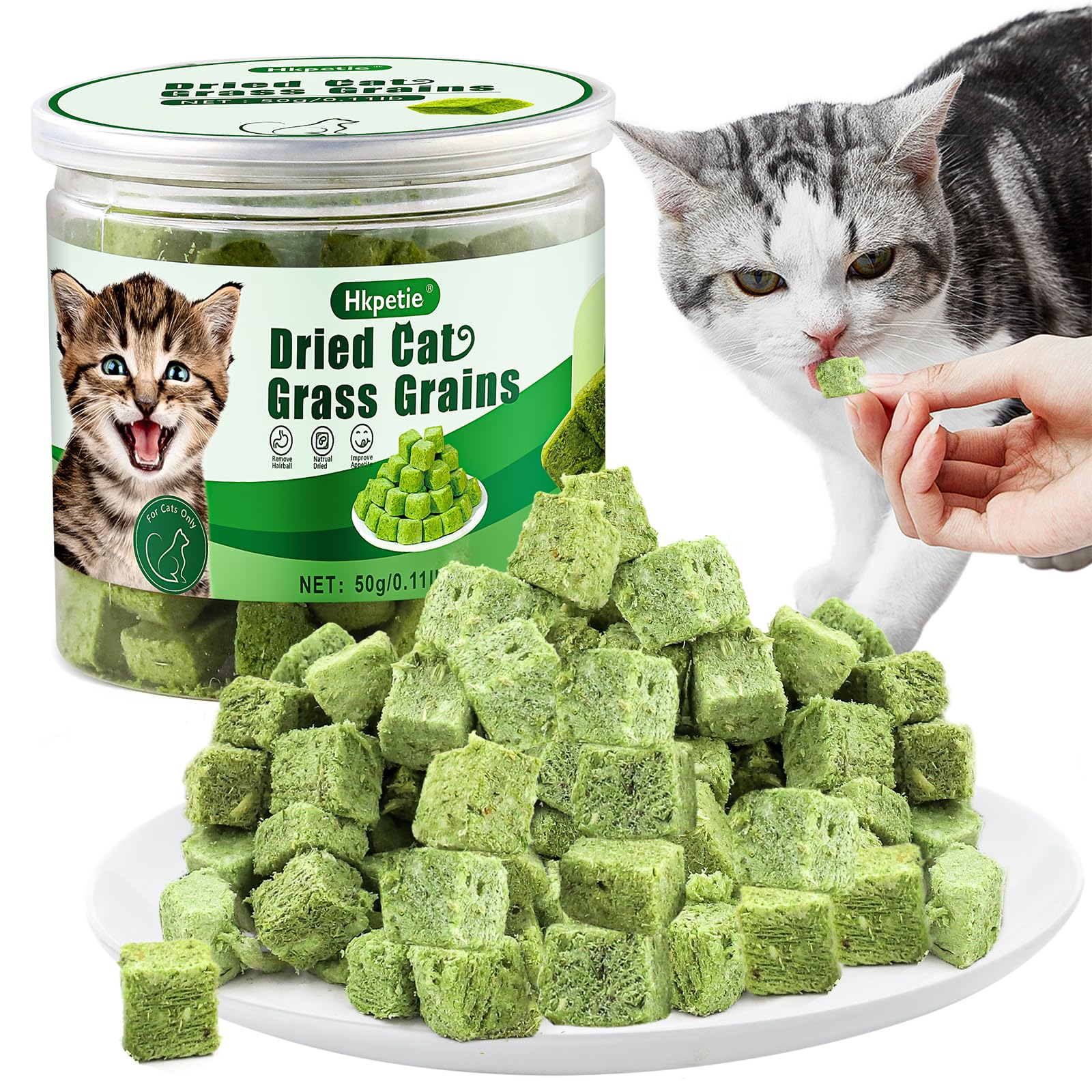 Hkpetie cat grass teething stick packaging highlighting natural ingredients for a healthy snack.