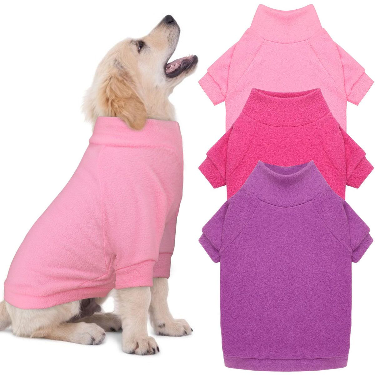 HLJ 3-pack dog sweaters in pink, hot pink, purple offer cozy warmth for winter outings.