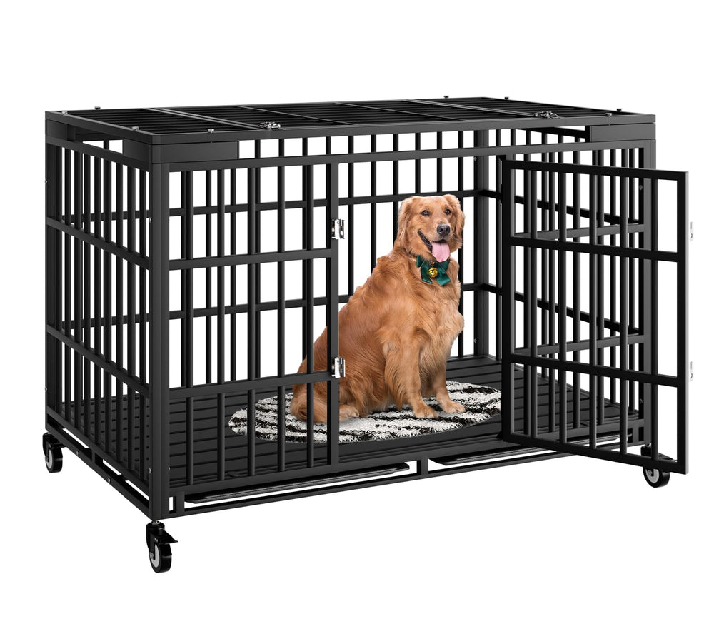 HMHTCT 54-inch heavy-duty dog crate with wheels enables easy movement and setup.