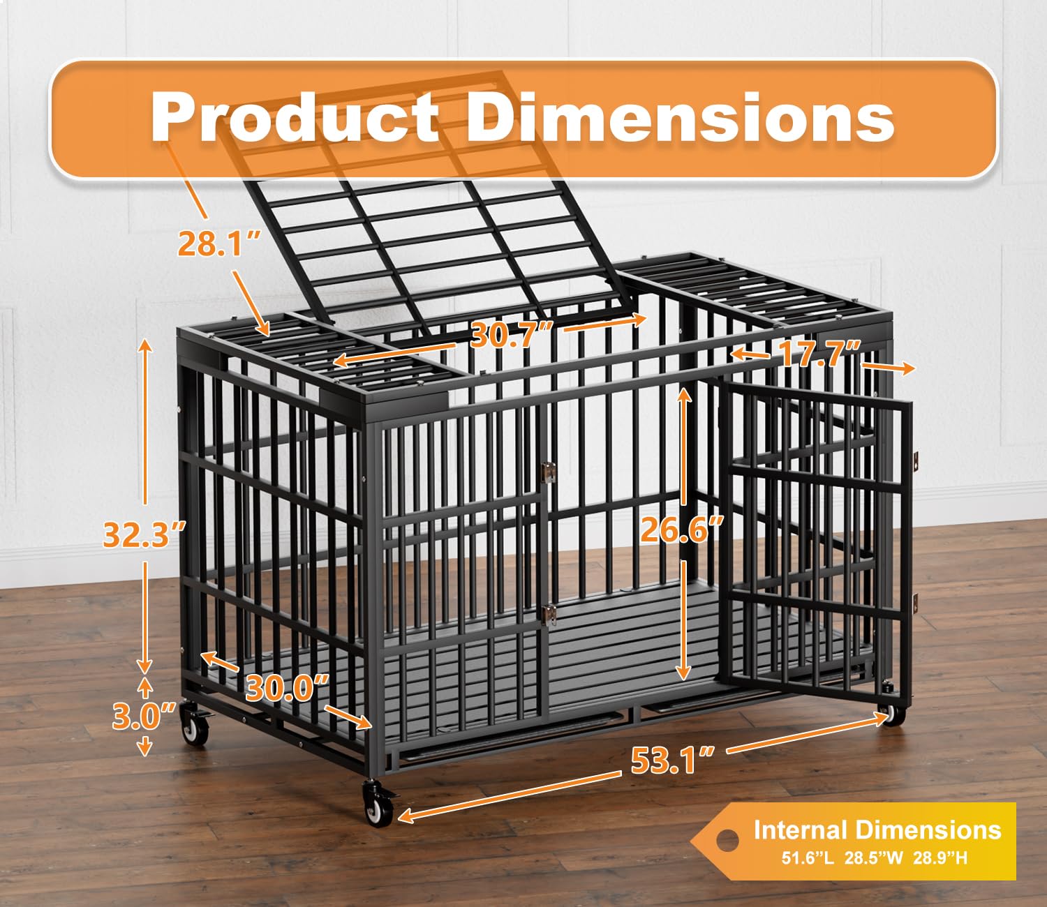HMHTCT indestructible dog crate front door shows secure double latches in action.
