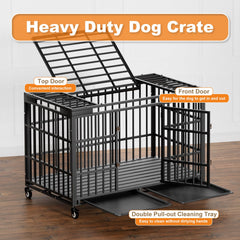 HMHTCT rolling dog crate with four wheels for easy relocation.