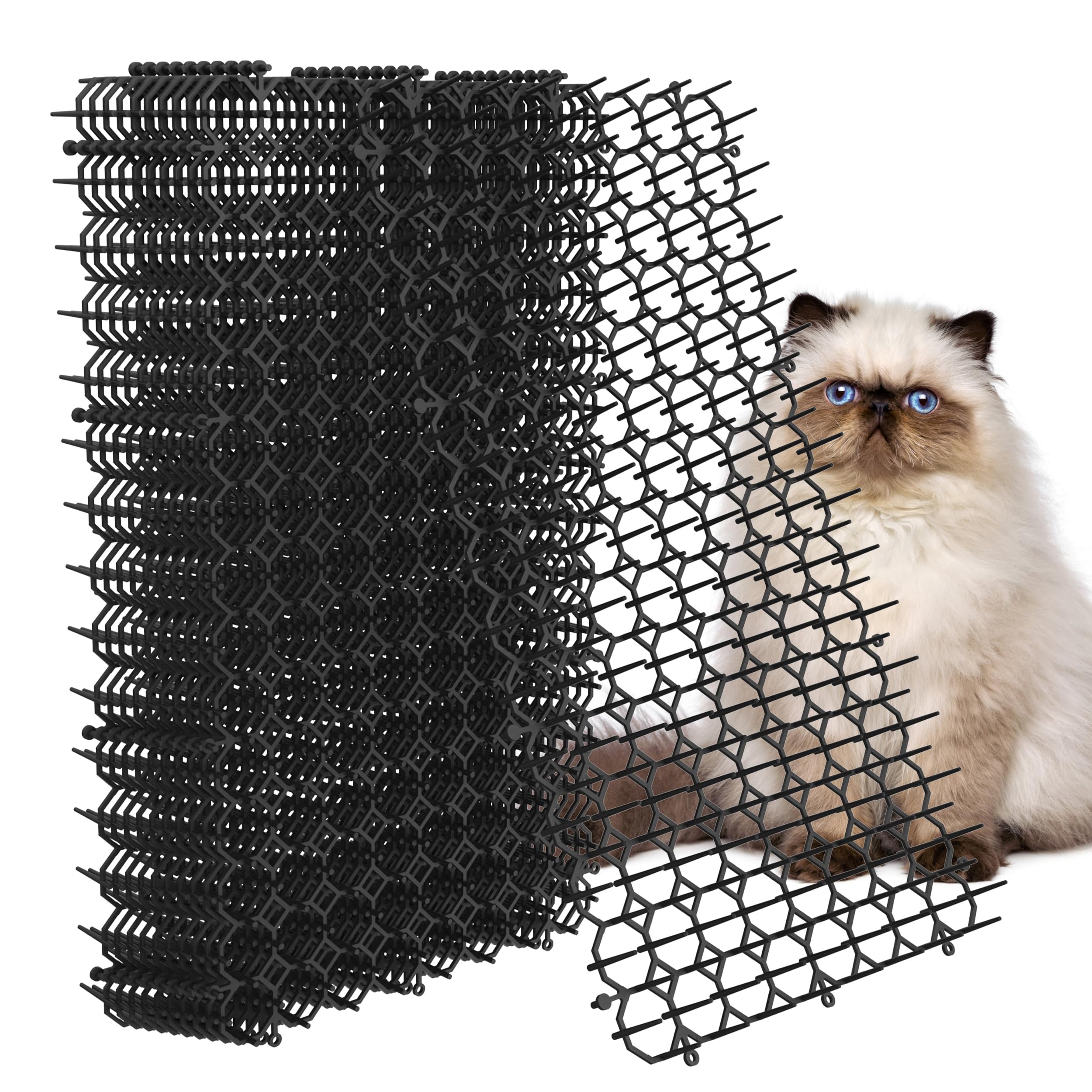 Hmyomina scat mat 12-pack spikes closeup showing deterrent texture for cats