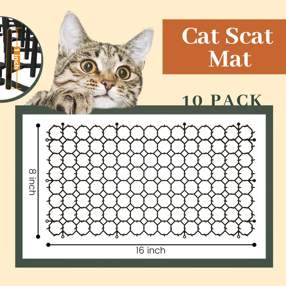 Hmyomina scat mat 16x8 dimensions shown for flexible placement indoors and outdoors.