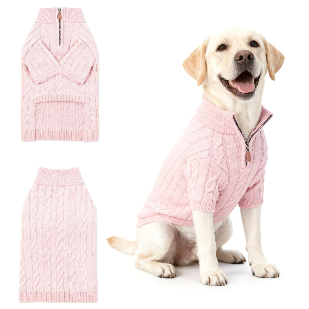 Hó Pêng-iú small dog sweater pink front view keeps your pup warm during walks