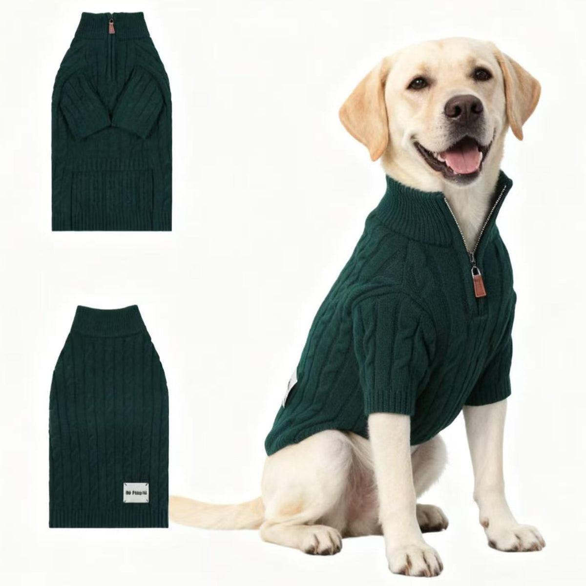 Hó Pêng-iú dog sweater with zipper – zipper-front-view for easy dressing