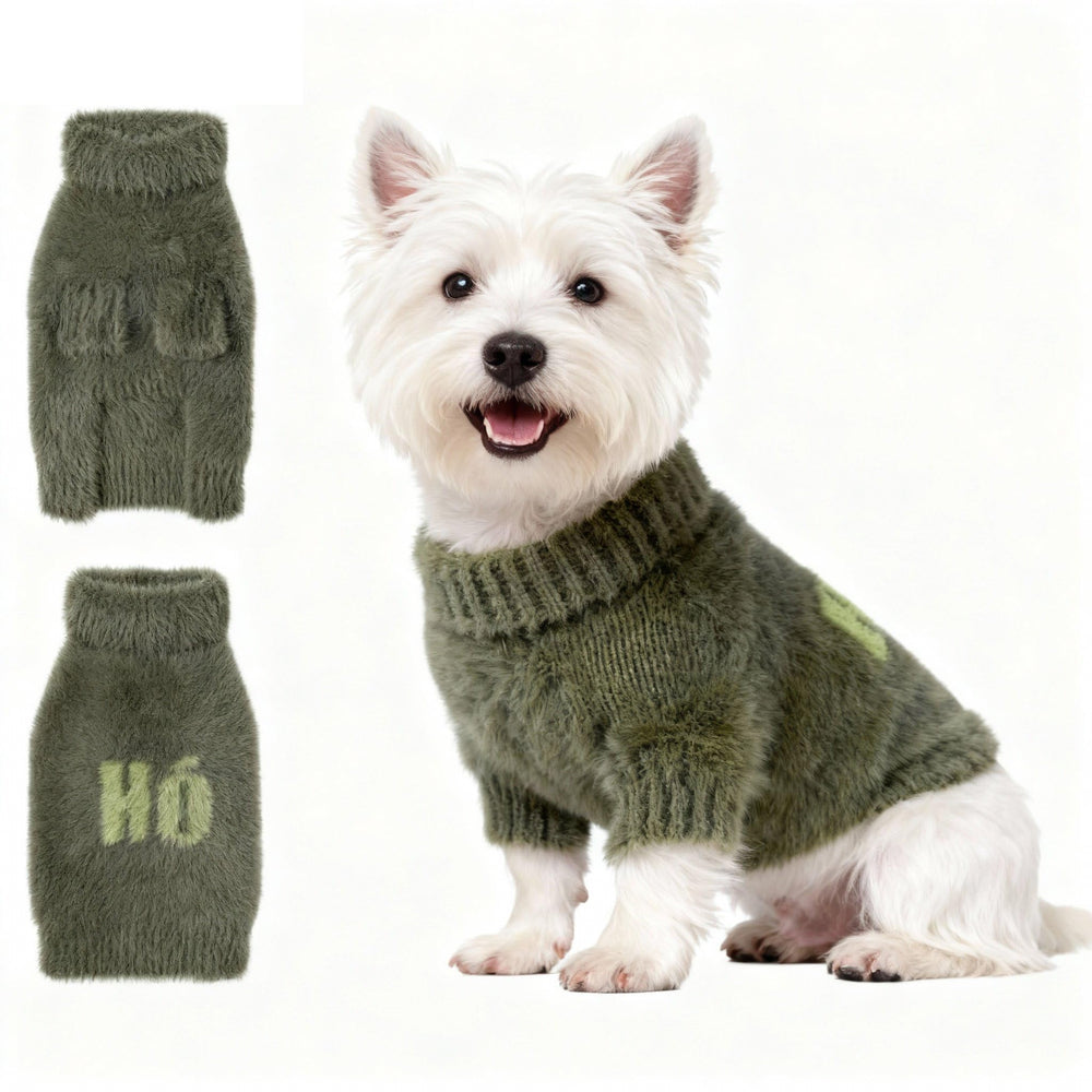Hó Pêng-iú ho-peng-iu small dog furry pullover green for warm comfort.