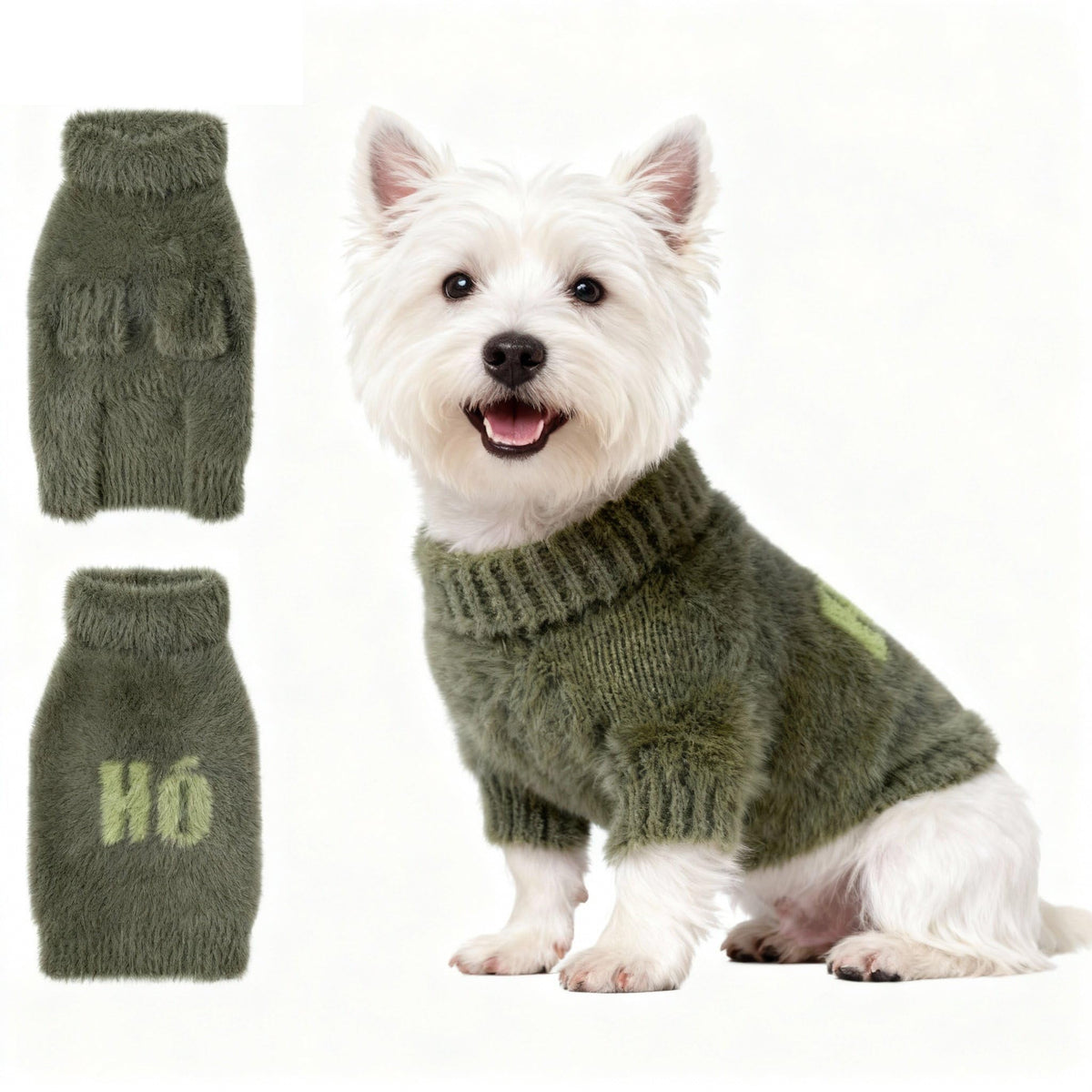 Hó Pêng-iú ho-peng-iu small dog furry pullover green for warm comfort.