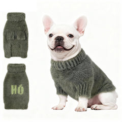 Hó Pêng-iú small dog furry pullover sweater green front view for warm, comfy outings.