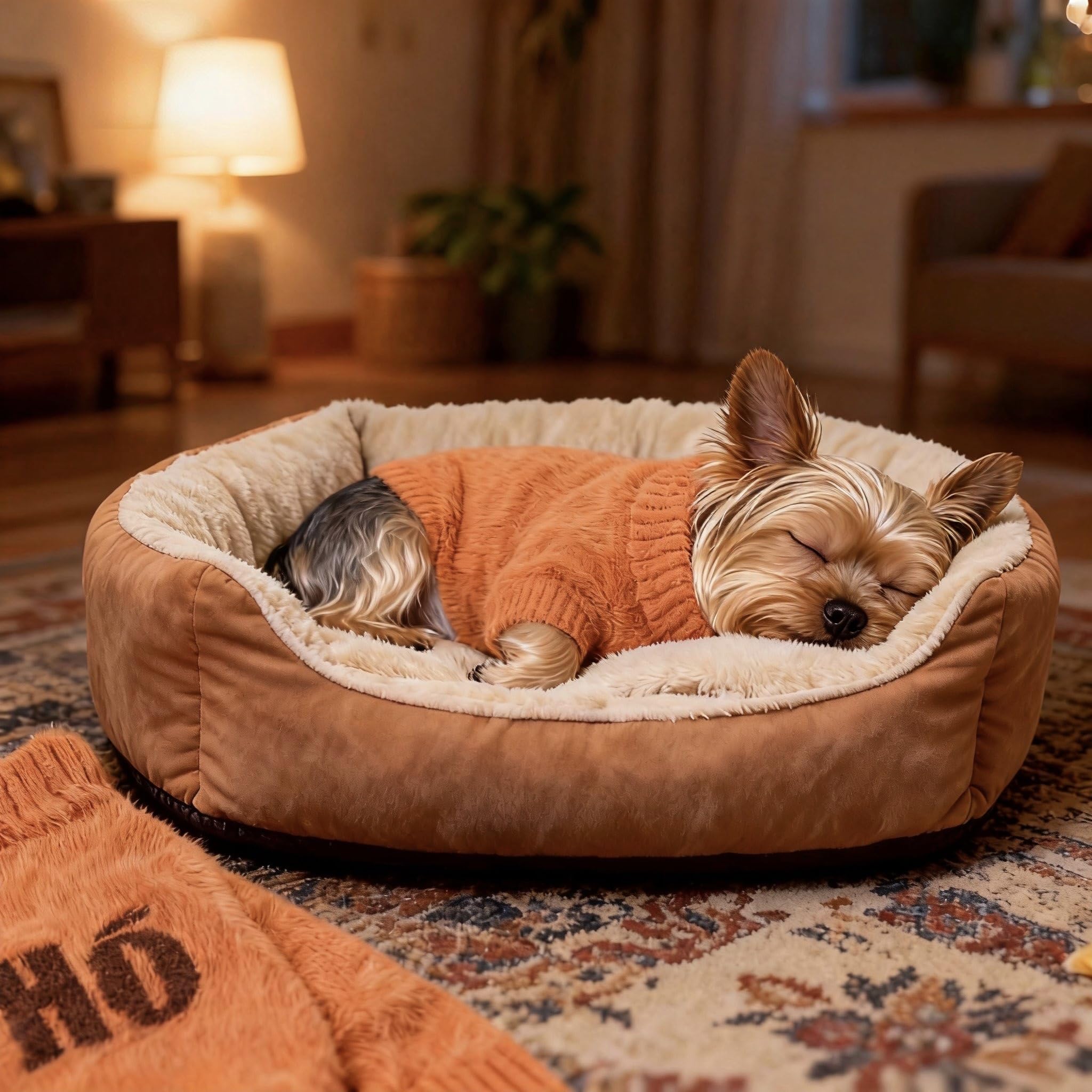 Hó Pêng-iú small dog furry pullover sweater orange back view ideal for daily wear