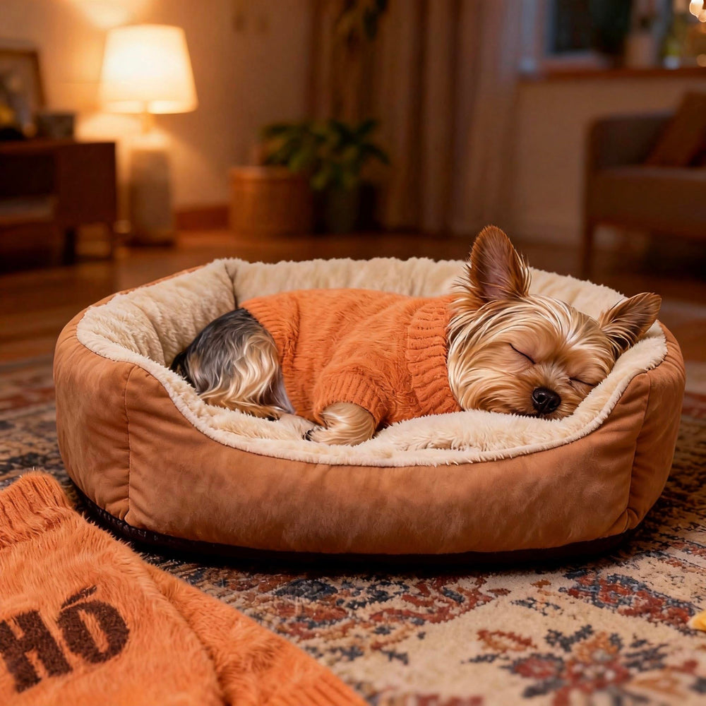Hó Pêng-iú small dog furry pullover sweater orange back view ideal for daily wear