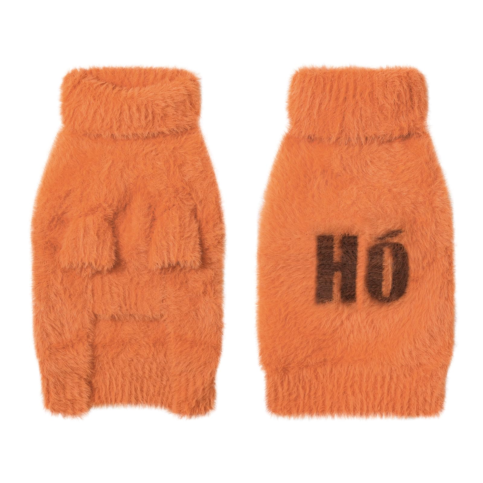 Hó Pêng-iú small dog furry pullover sweater orange closeup knit texture and softness