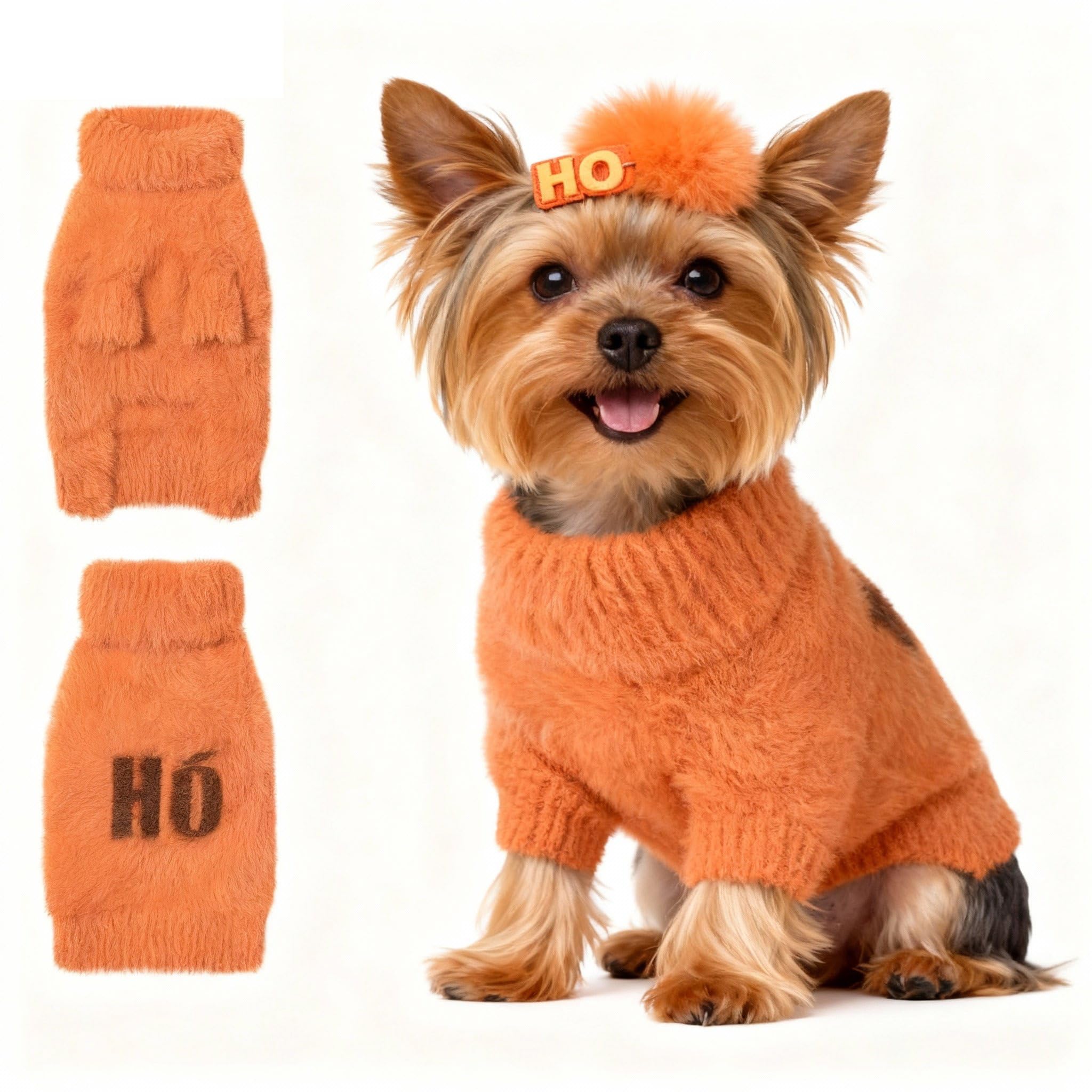 Hó Pêng-iú small dog furry pullover sweater orange front view for warmth