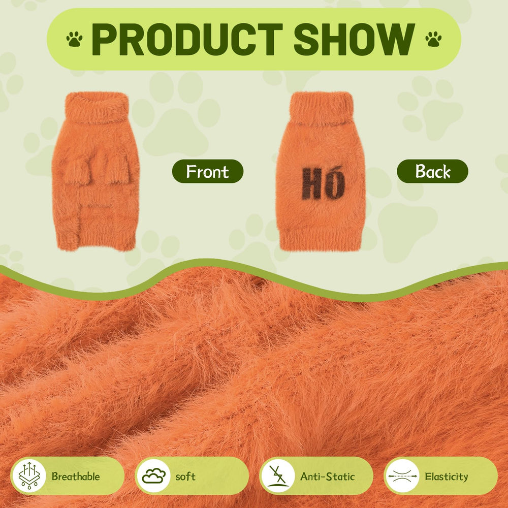 Hó Pêng-iú small dog furry pullover sweater orange on-dog wearing demonstrates snug comfortable fit