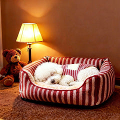Hó Pêng-iú small dog sweater striped red and white side view shows flexible fit