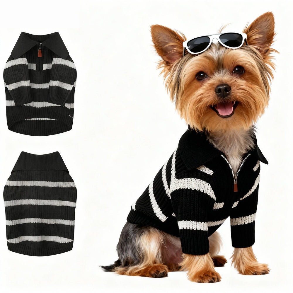 Hó Pêng-iú small dog sweater with zipper striped-pullover keeps warmth on walks