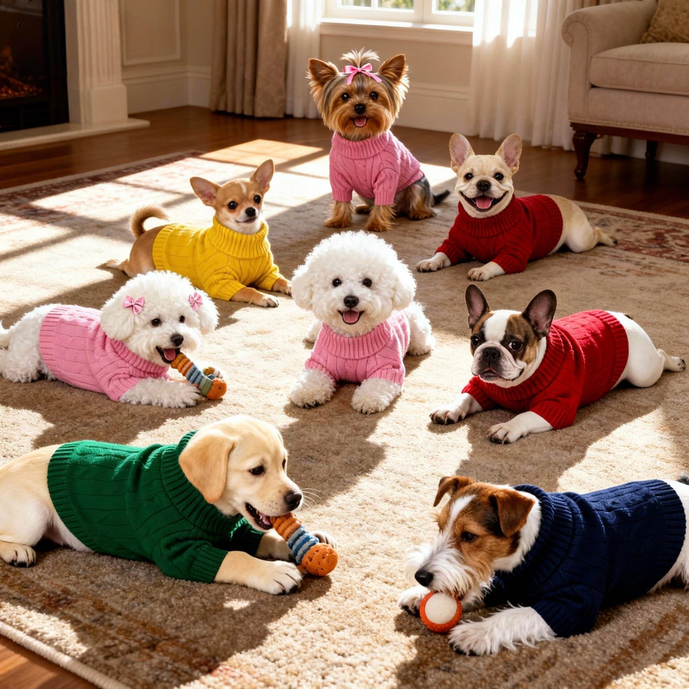 Hó Pêng-iú small dog thermal pullover back view keeps dogs stylish in winter.