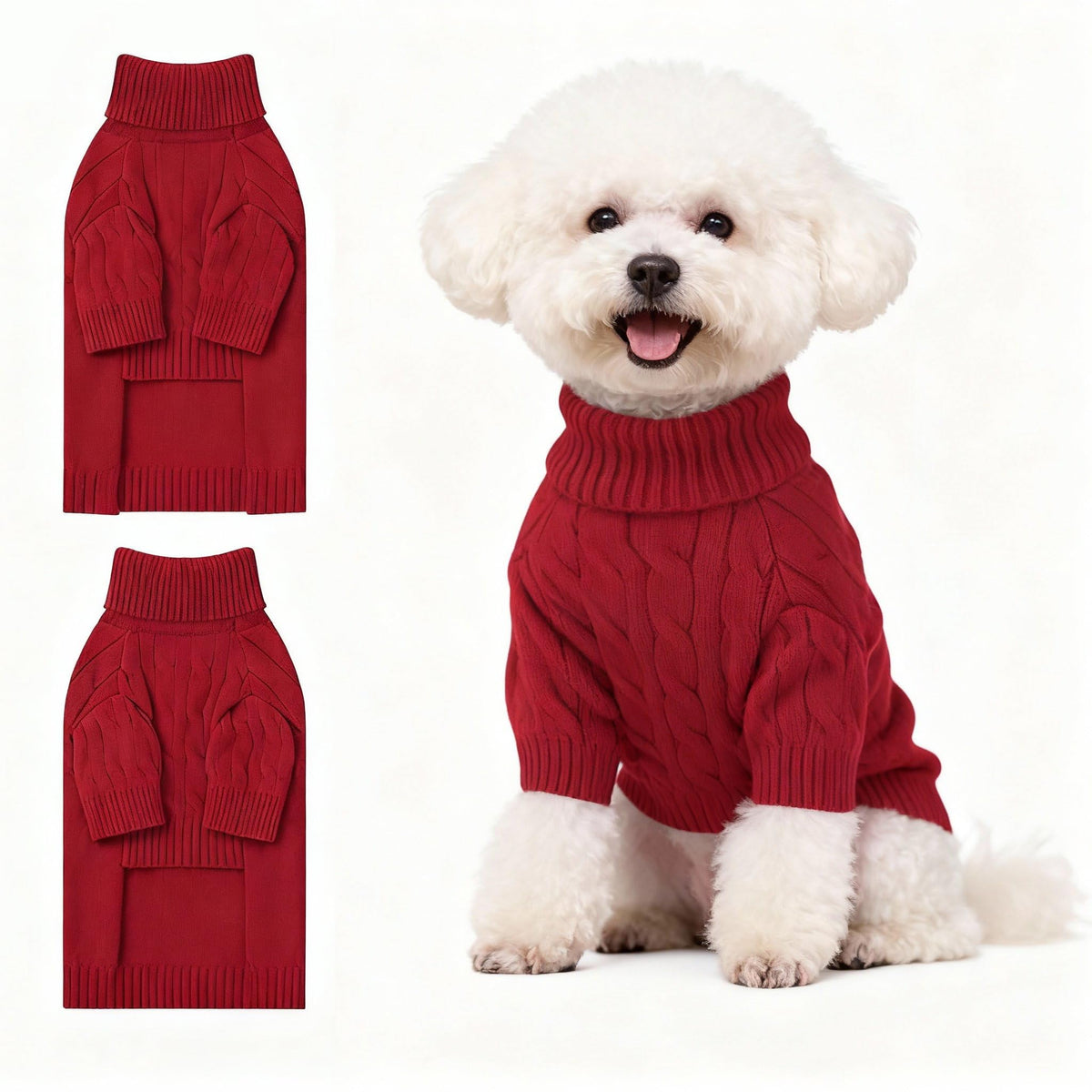 Hó Pêng-iú small dog thermal pullover sweater red turtleneck for cold walks