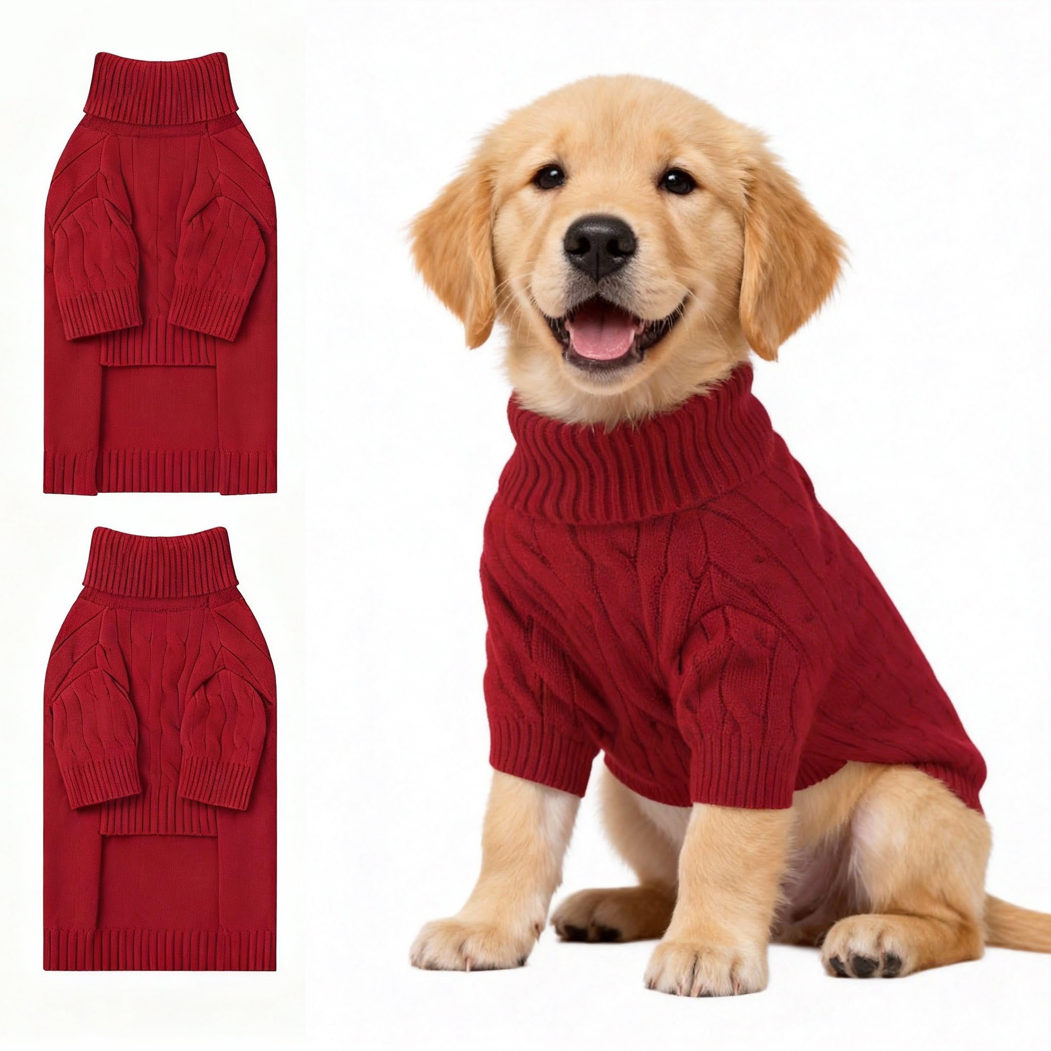Hó Pêng-iú front view of red small-dog thermal pullover offering cozy warmth