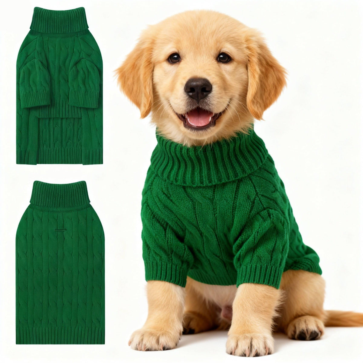 Hó Pêng-iú small dog thermal pullover sweater green front view provides cozy warmth for cold walks