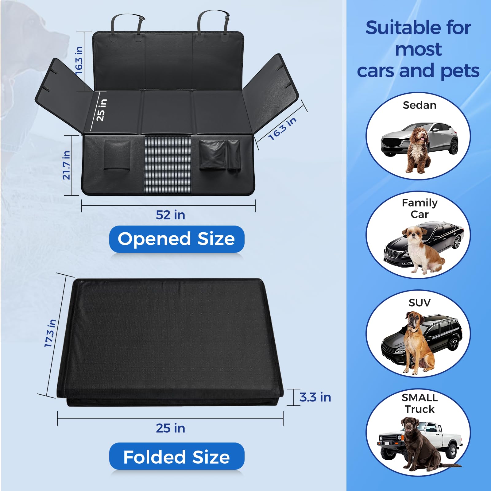HOB4U back seat extender mesh window—improved airflow and dog visibility.