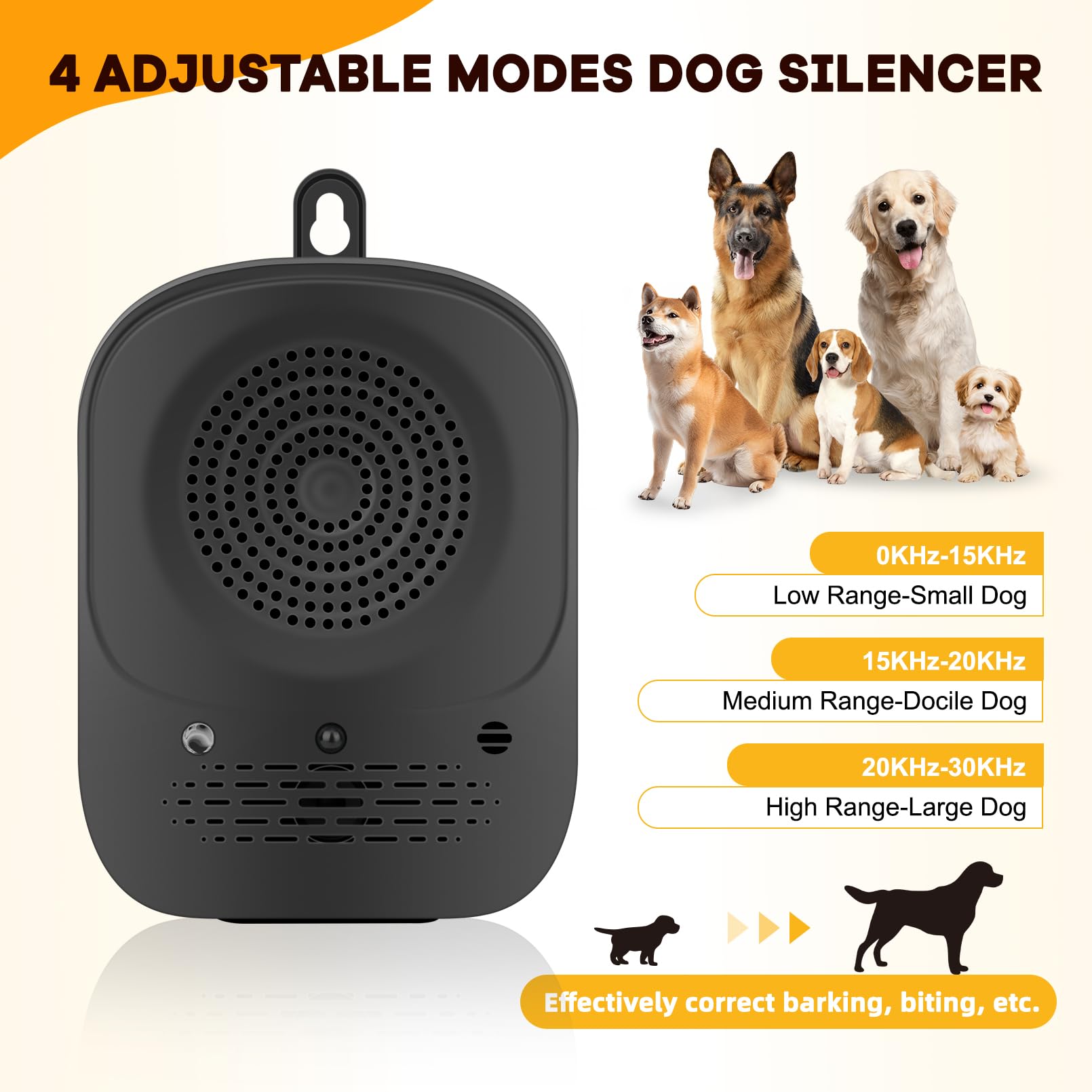 Hobychild four-modes bark-control dial image highlights customizable training options.