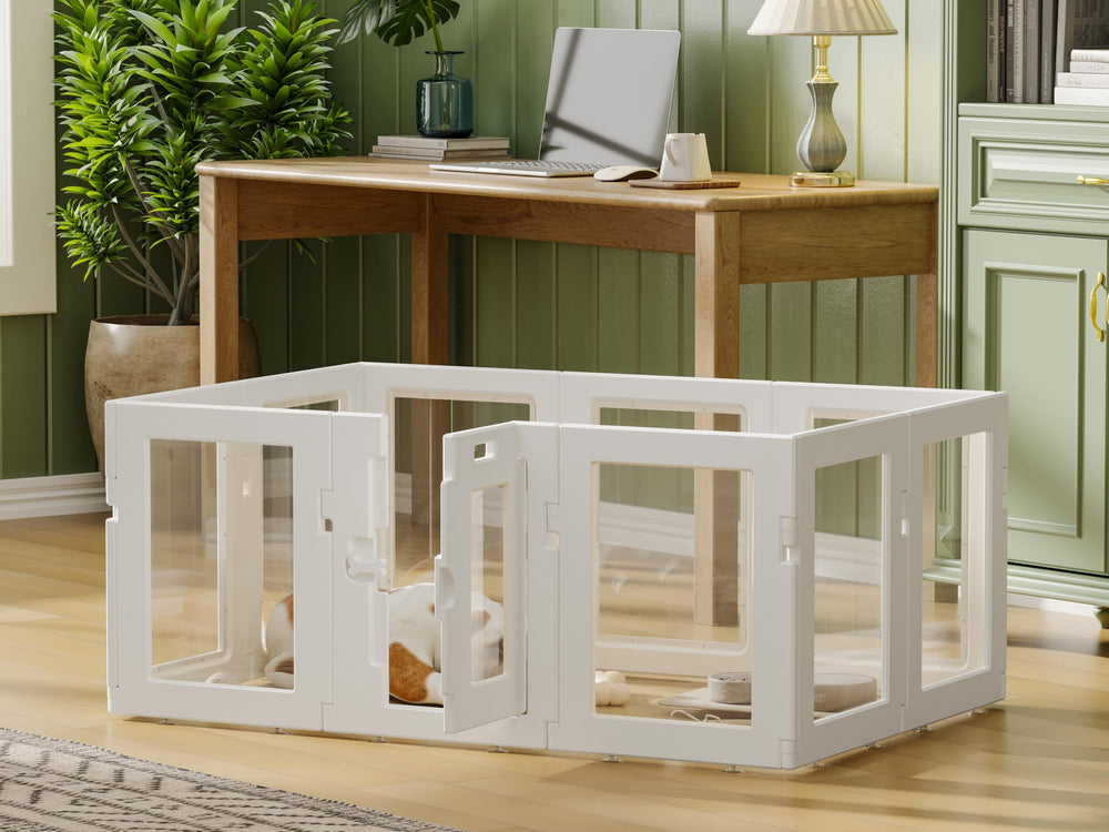 Hoencraft white indoor pet fence blends with decor while keeping pets safely contained