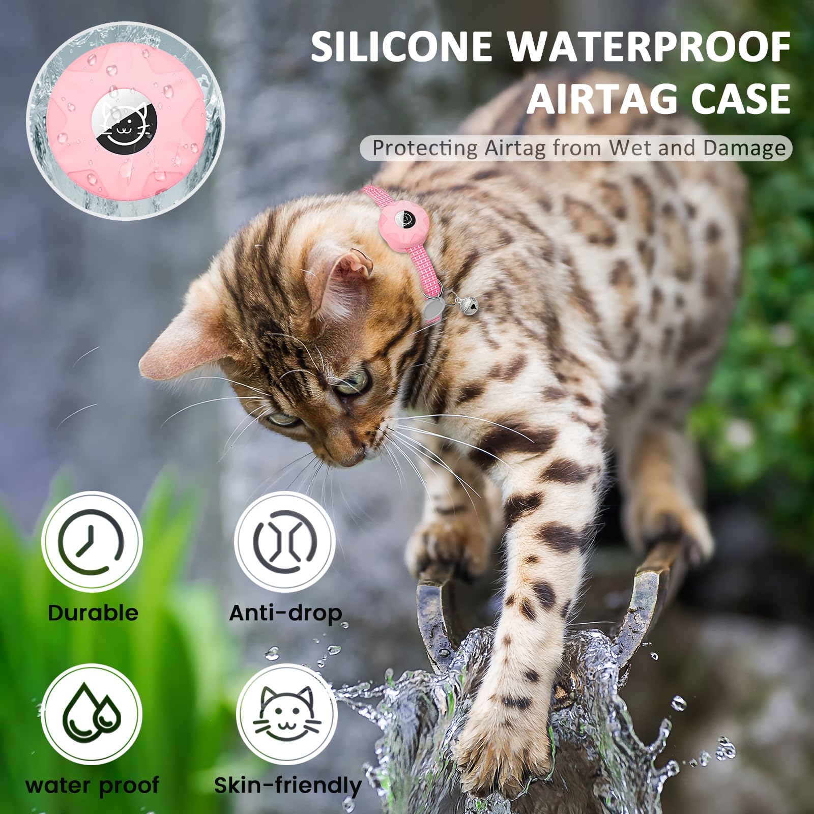 Hoeraonr AirTag cat collar elastic AirTag case keeps the tag secure.