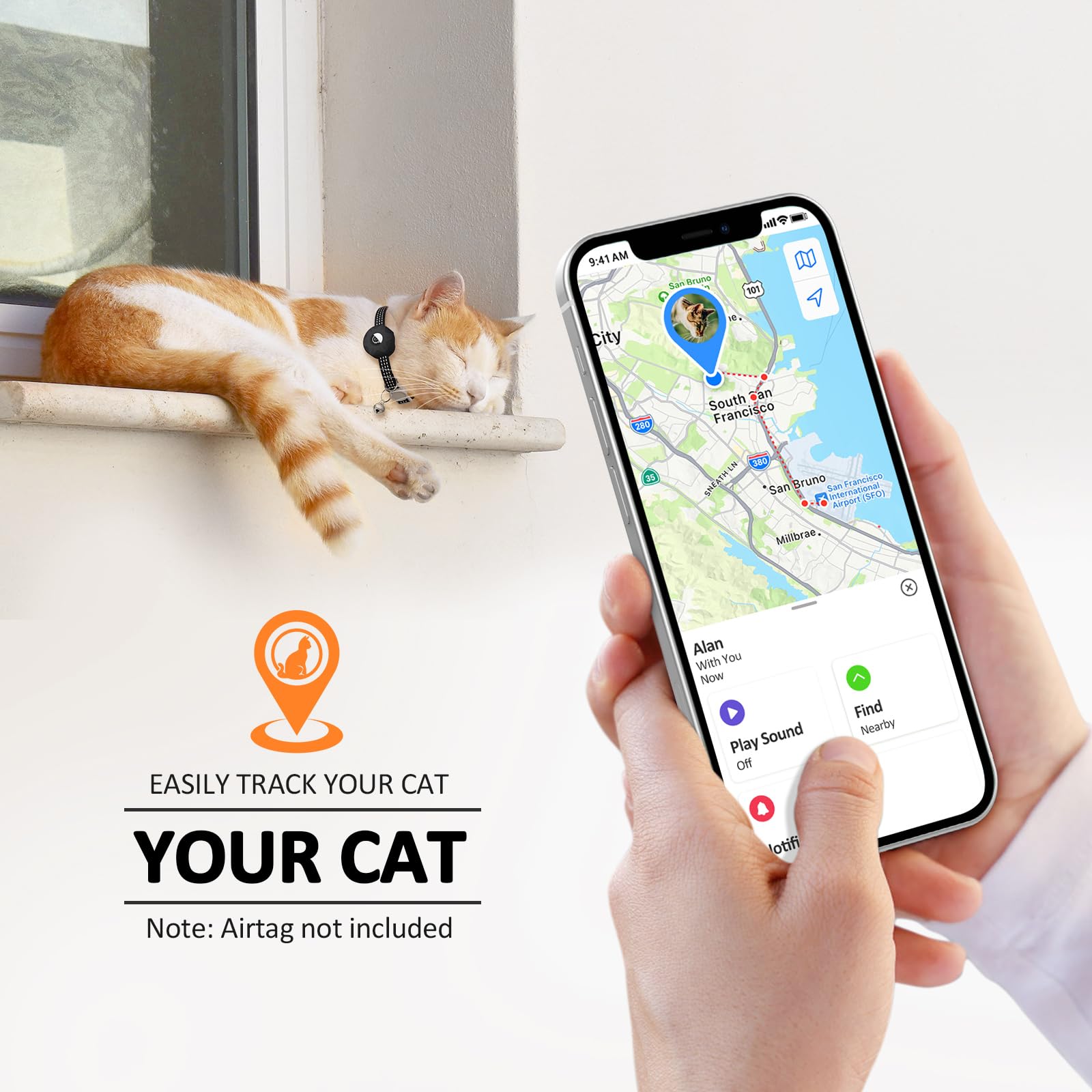 Hoeraonr AirTag cat collar features secure AirTag holder and bell for easy locating.