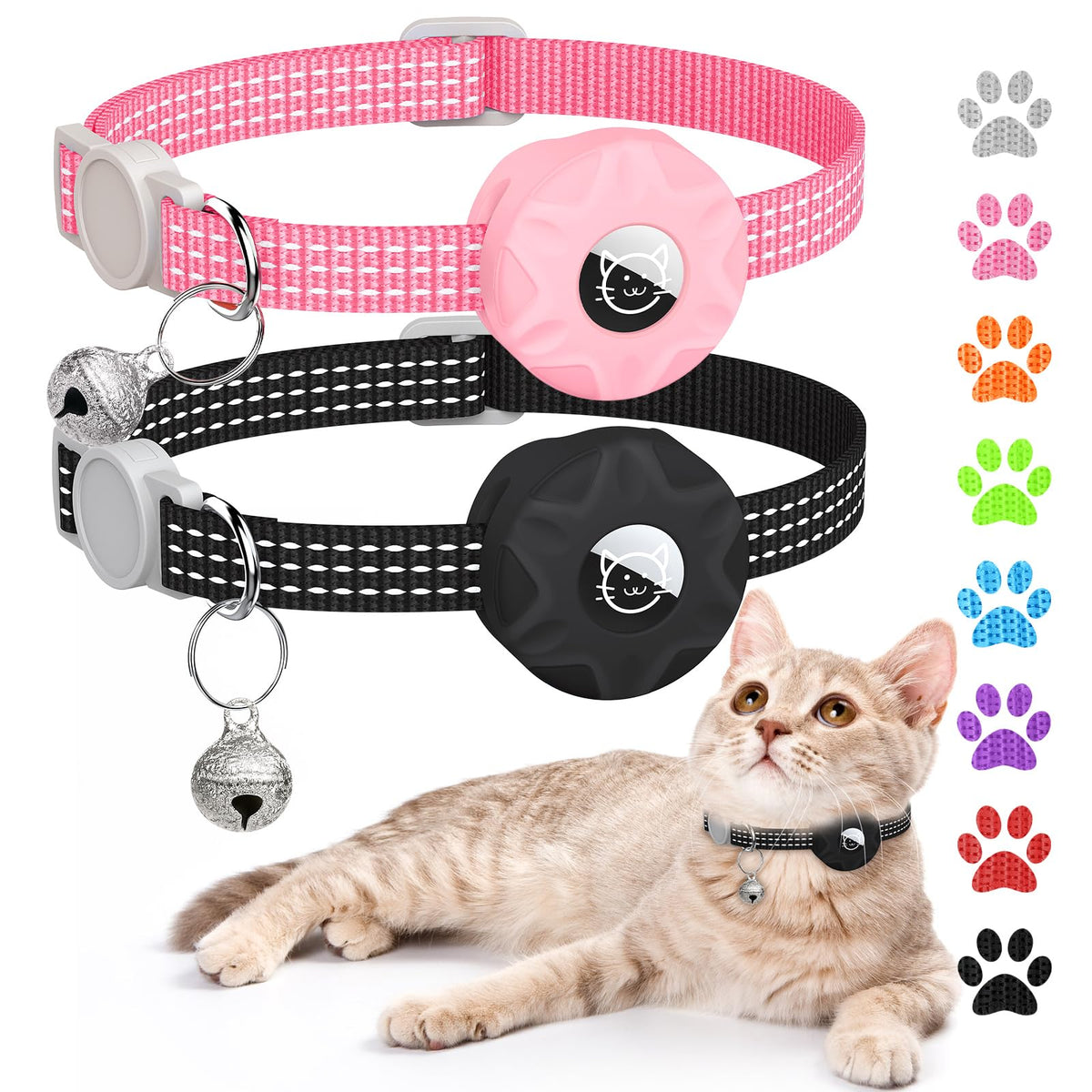 Hoeraonr AirTag cat collar with reflective buckle boosts nighttime visibility.