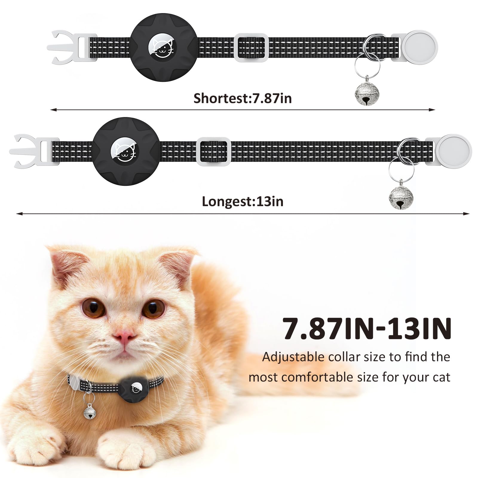 Hoeraonr AirTag cat collar reflective trim aids night-time visibility.