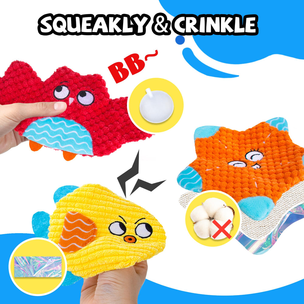 HOESDA sea animal plush toys with crinkle add sensory attraction during fetch and chew sessions